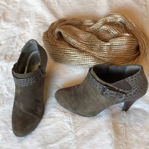 Alfani Mixed Print Sued and Leather Bootie.